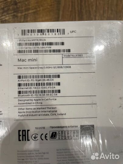 Apple Mac mini 2018 8gb 128 gb A1993