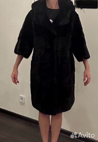 Шуба норковая с капюшоном поперечка 44