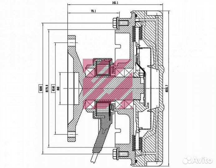 Вискомуфта вентилятора Mercedes 235мм