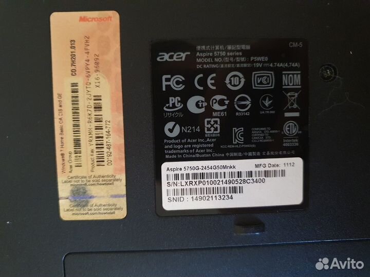 Ноутбук Acer Aspire 5750 series