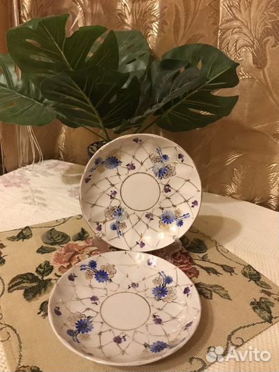 Блюдце лфз Золотая сетка, васильки