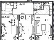 2-к. квартира, 72,5 м², 6/24 эт.