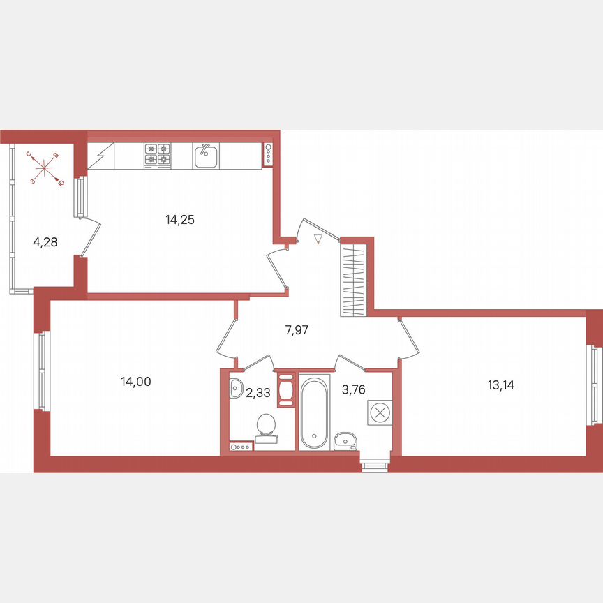 2-к. квартира, 57,6 м², 2/5 эт.
