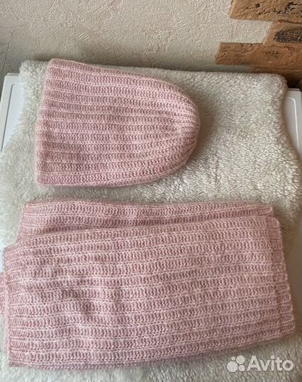 Шапка и Снуд для девочек розовые