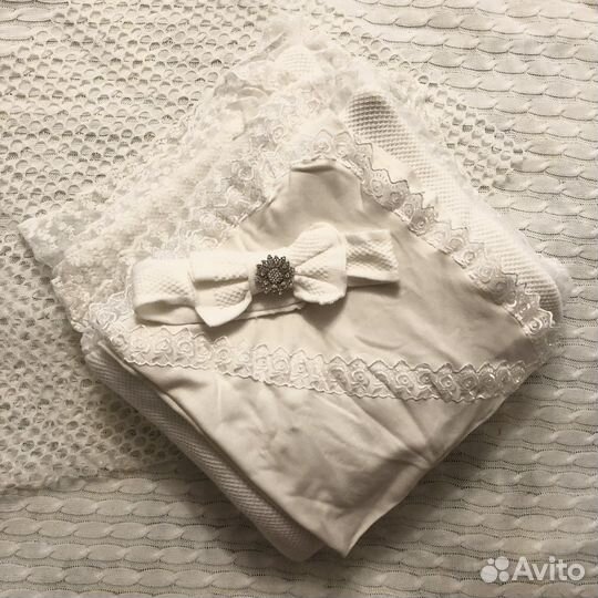 Вязанный меховой конверт-одеяло на выписку