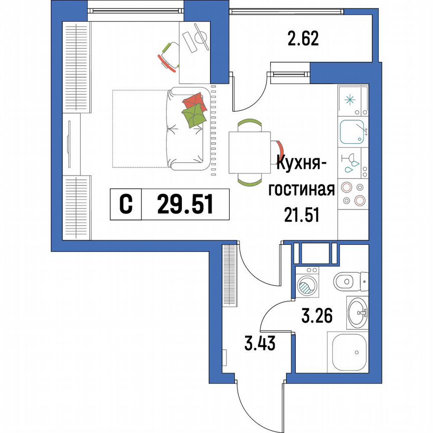 Квартира-студия, 29,5 м², 11/16 эт.
