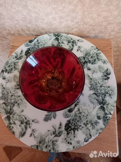 Ваза/салатник цветное гутное стекло, Чехословакия