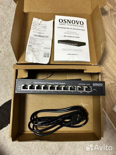 Poe коммутатор osnovo на 10 портов новый