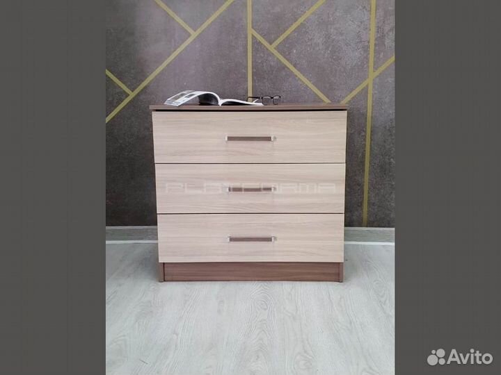 Комод PL-249, ясень шимо темный / светлый, 3 ящика