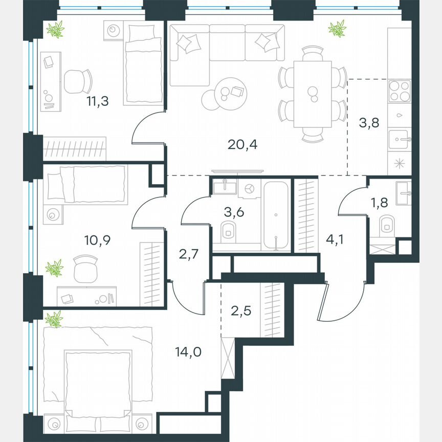 4-к. квартира, 75,1 м², 44/64 эт.