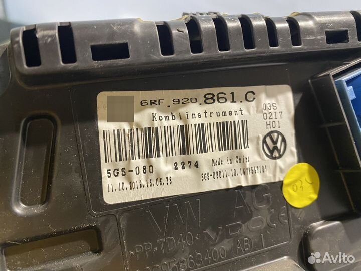 Панель приборов VW polo (SED RUS)