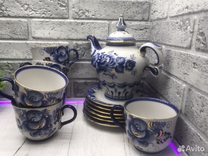K.3830 Чайный набор Гжель (с позолотой )