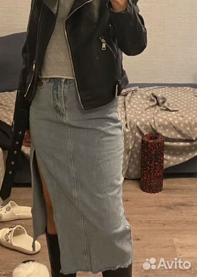 Юбка джинсовая с разрезом 42