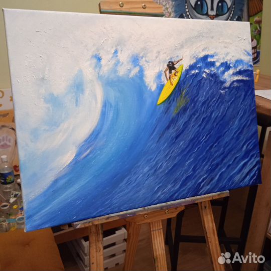 Картина маслом на холсте 50х70см, На гребне волны