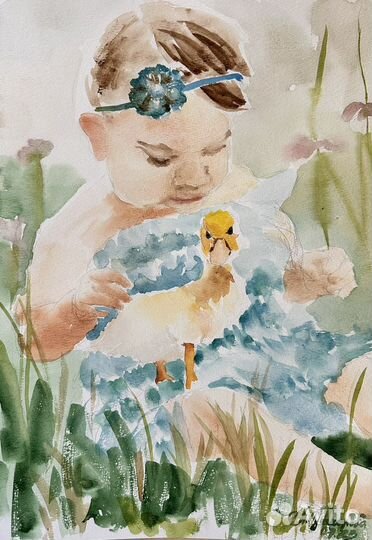 Картина Акварель Мама Дети Животные котенок