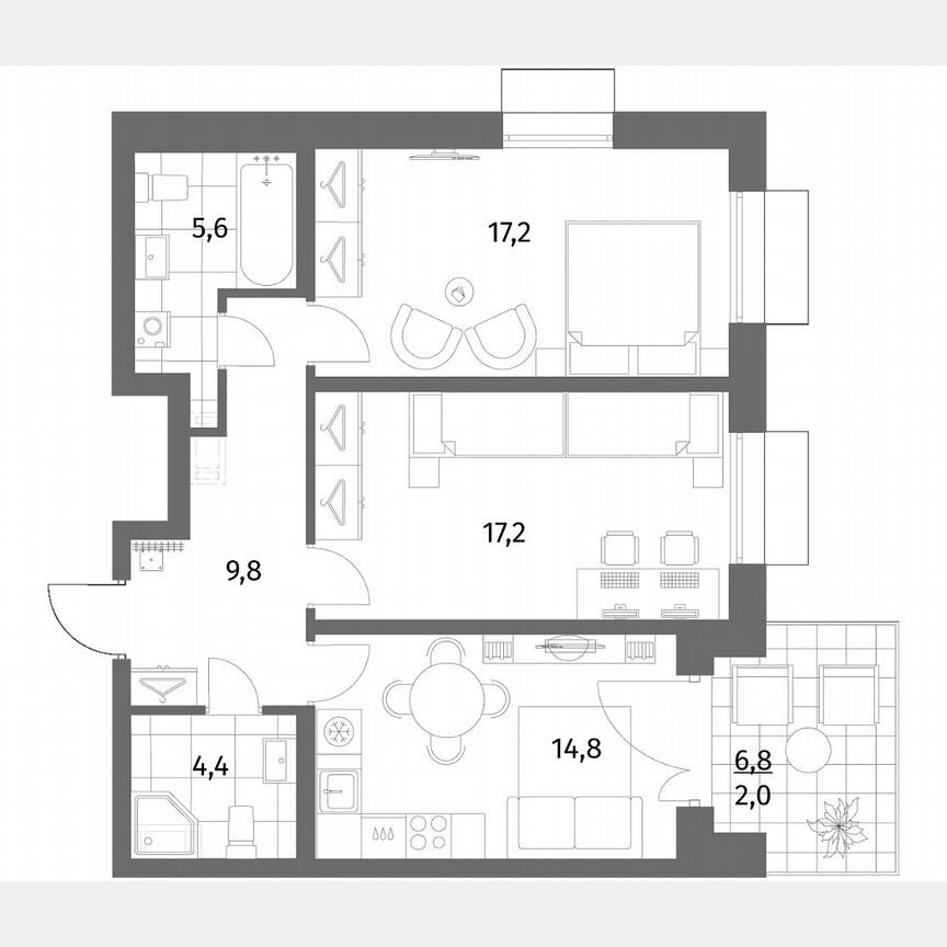 2-к. квартира, 71 м², 1/6 эт.