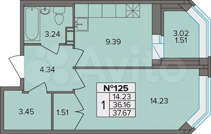1-к. квартира, 37,7 м², 3/9 эт.