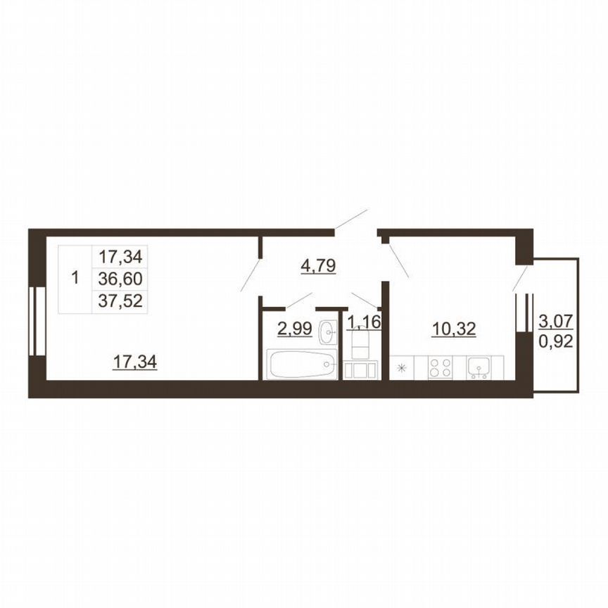 1-к. квартира, 37,5 м², 2/6 эт.