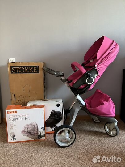 Коляска stokke xplory малиновая 2 в 1