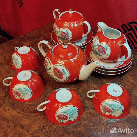Сервиз чайный Красные маки живопись Дулево