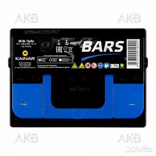 Аккумулятор автомобильный bars 6ст-60 апз п.п. 60А