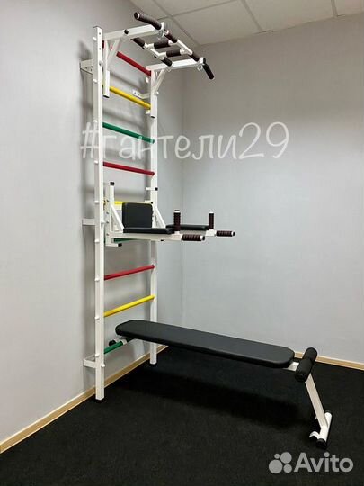 Шведская стенка с брусьями, скамьей и упорами