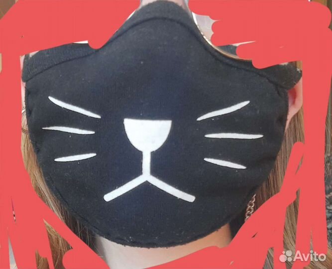 Маска рот котика на лицо чёрная