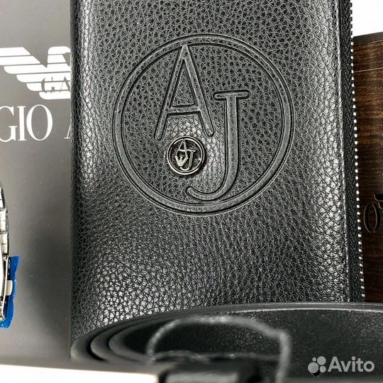 Мужской набор Аrmani (ремень часы портмоне) от