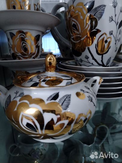 Посуда СССР кофейный сервиз Вербилки золотая роза