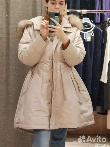 Пуховик кремовый на пухе размер L