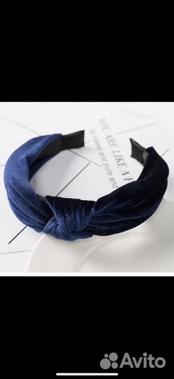 Бархатный ободок с узелком черный синий зеленый