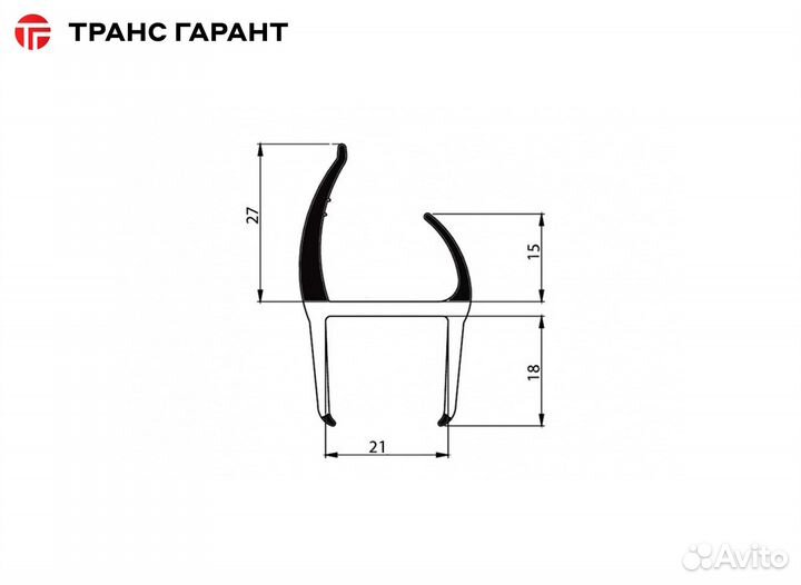Уплотнитель резинопластиковый B-21мм. L-3м