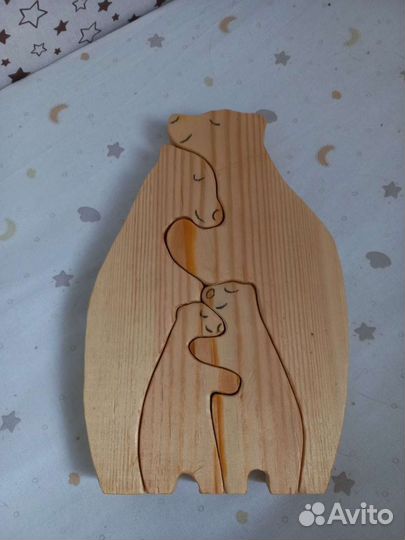 Фигурка пазл медведи из дерева(семья)