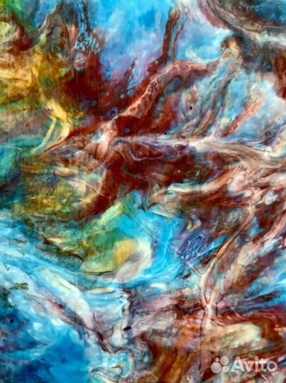 Картина в технике Флюид Арт « Морские скалы»