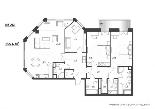 3-к. квартира, 136,4 м², 6/11 эт.