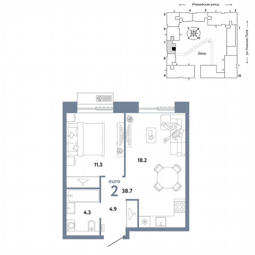 1-к. квартира, 38,7 м², 10/12 эт.