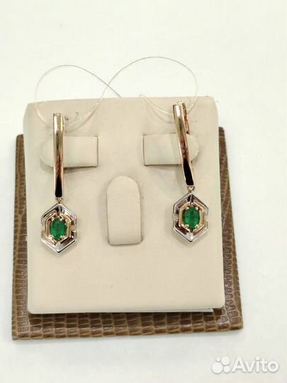 Серьги с изумрудами золотые 3,79г 585 проба