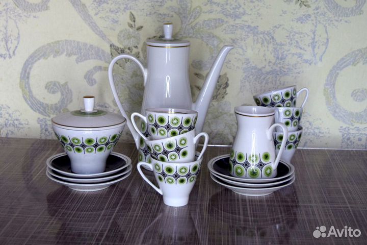 Винтажный кофейный сервиз на 6 персон ГДР