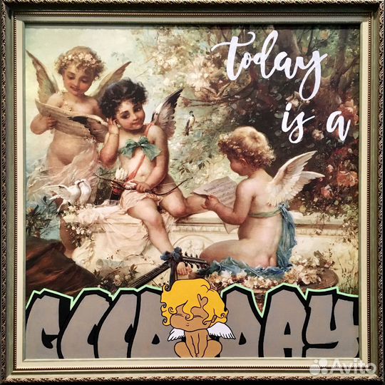 Картина в раме поп арт граффити Ангелы