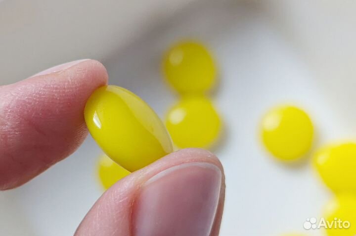 Бусины-подушечки желтое стекло, набор 12шт