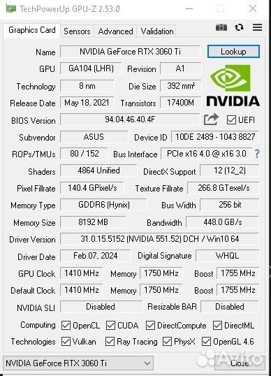 Видеокарта rtx 3060 ti Asus