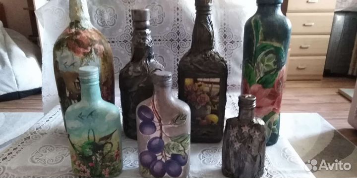 Бутылки, стеклянные, декорированные 