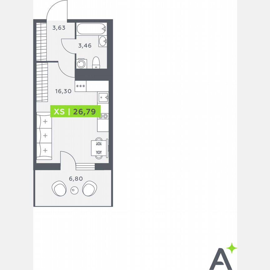Квартира-студия, 25,2 м², 10/12 эт.