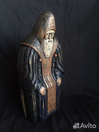 Деревянная резная икона Нил Столобенский