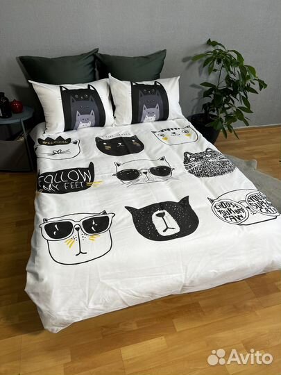 Белье постельное с котиками египеткий хлопок