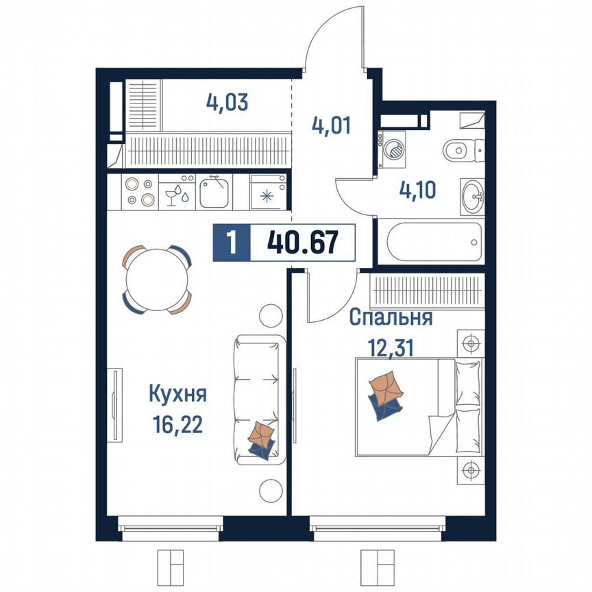1-к. квартира, 40,7 м², 10/18 эт.