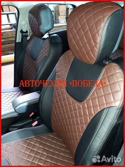 Чехлы Renault Kaptur из экокожи чёрно-коричневые