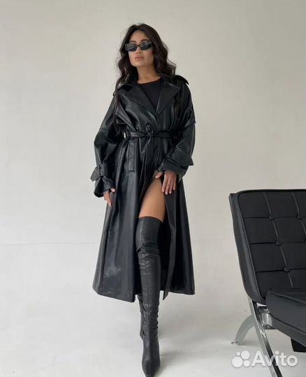 Плащ оверсайз тренчток кожанный