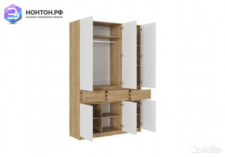 Шкаф 3-створчатый Бостон белый глянец / дуб крафт