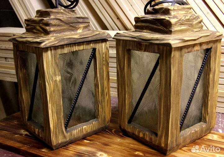 Фонарь деревянный лофт